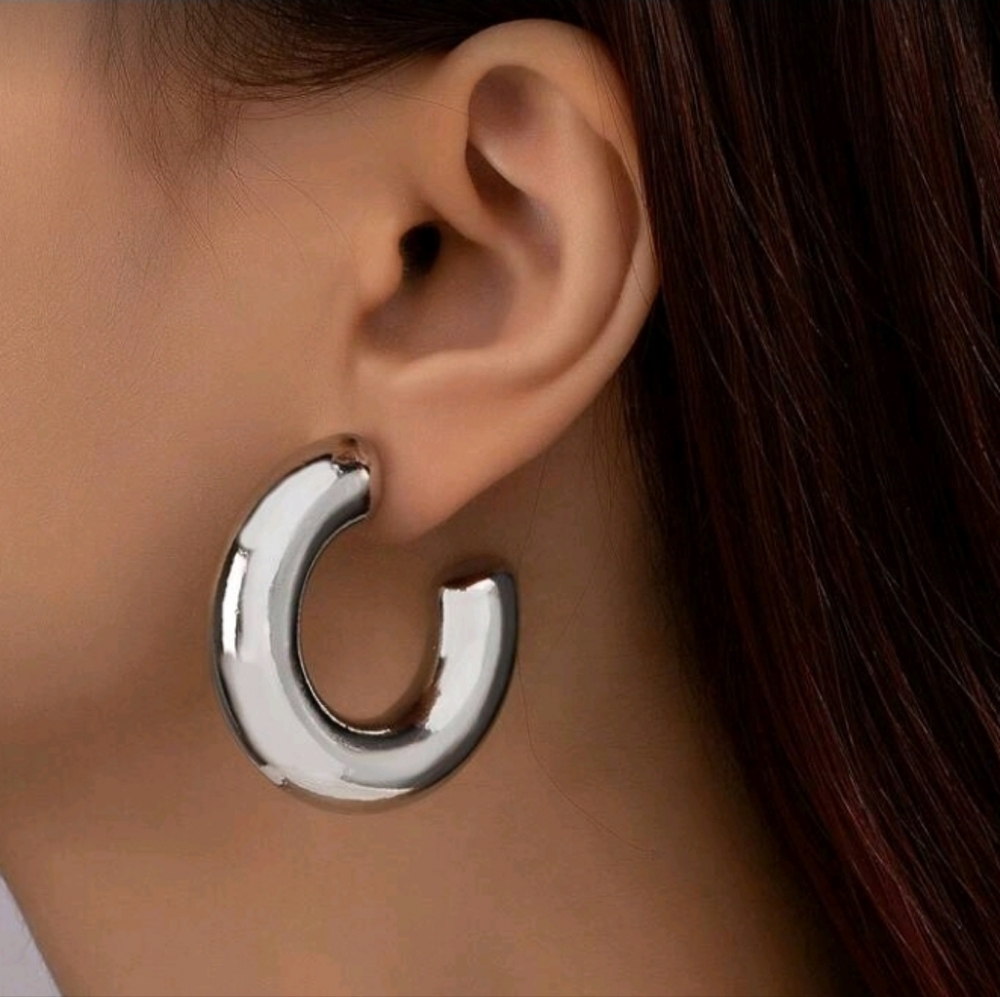 NEW! Silver Plated Minimalist Open Tubular Hoop Post Earrings